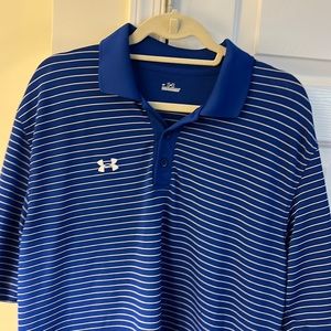 Under armor golf shirt. Blue with white stripes. Size large